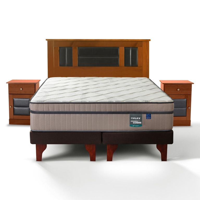 Cama Europea Maximo Cobre King x 2.00mt Base Dividida + Respaldo + 2 Veladores
