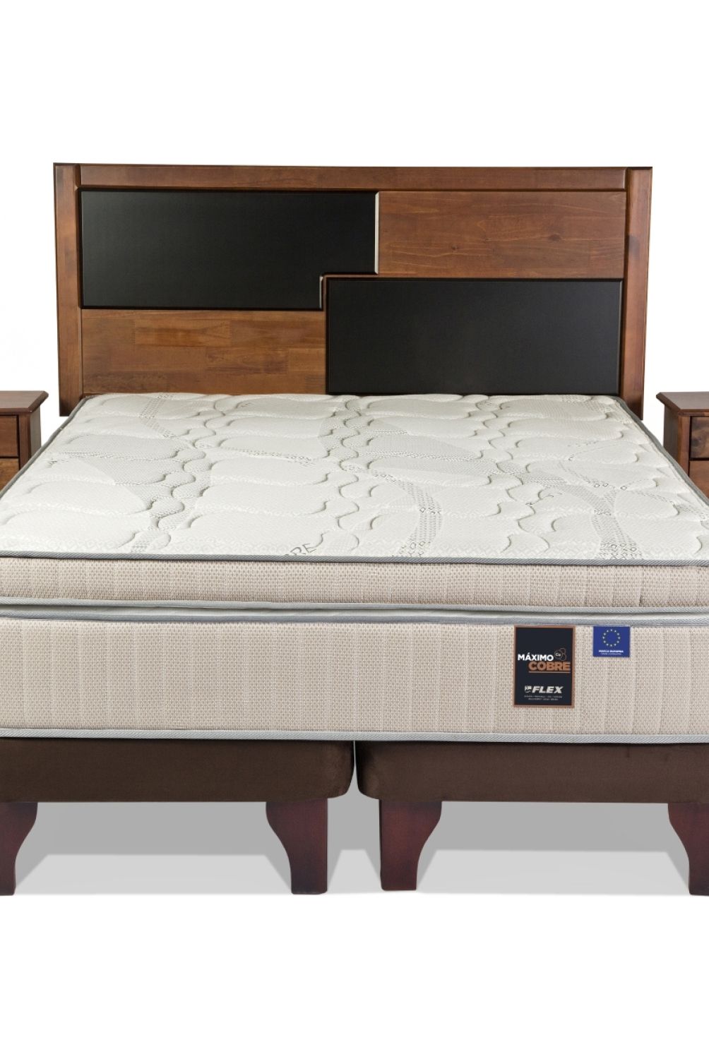 FLEX - Cama Europea Maximo Cob 2 Plazas + Respaldo + 2 Veladores Flex