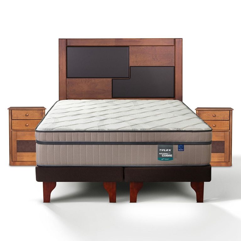 Cama Europea Maximo Cobre King x 2.00mt Base Dividida + Respaldo + 2 Veladores