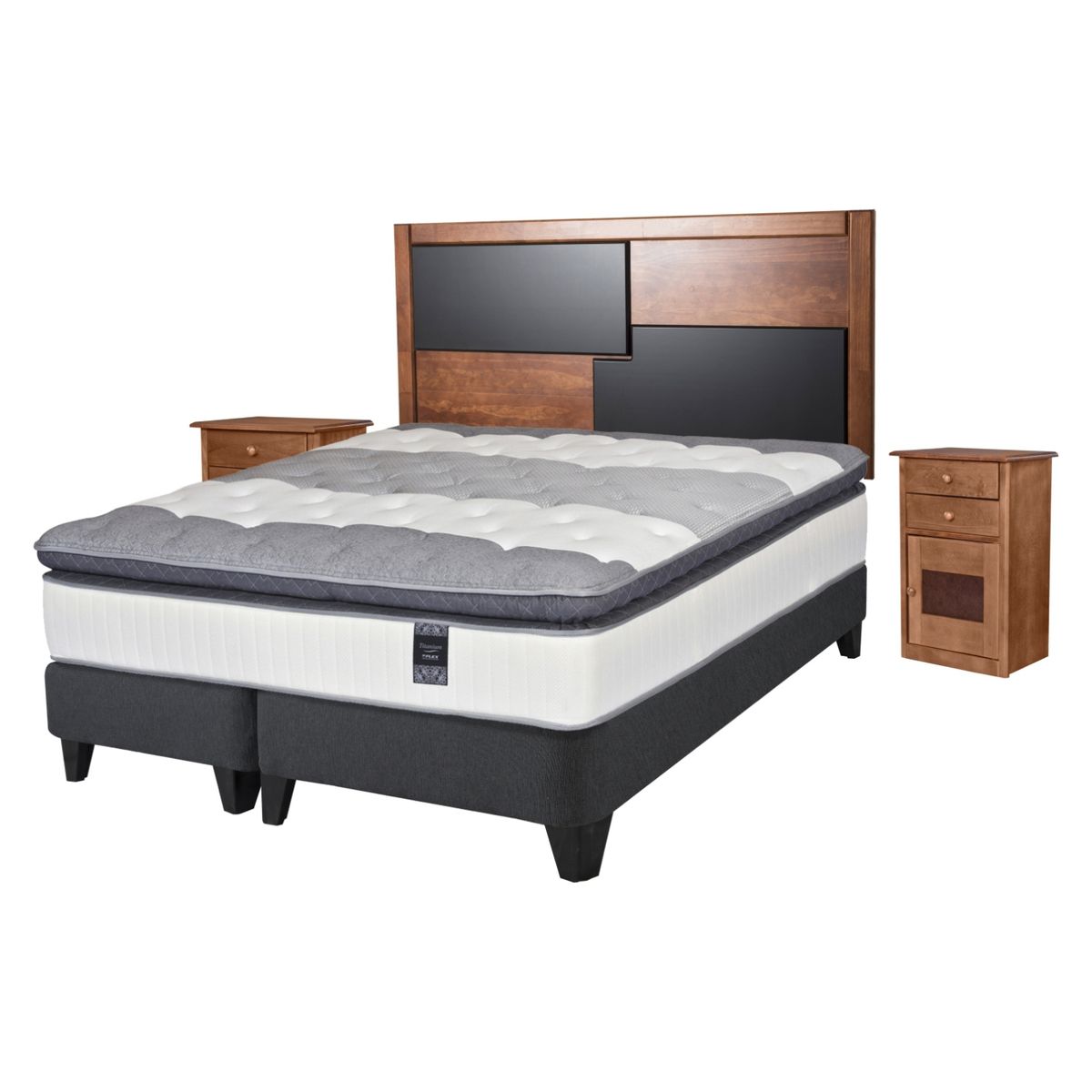 FLEX - Cama Europea Titanium N King + Respaldo + 2 Veladores Flex