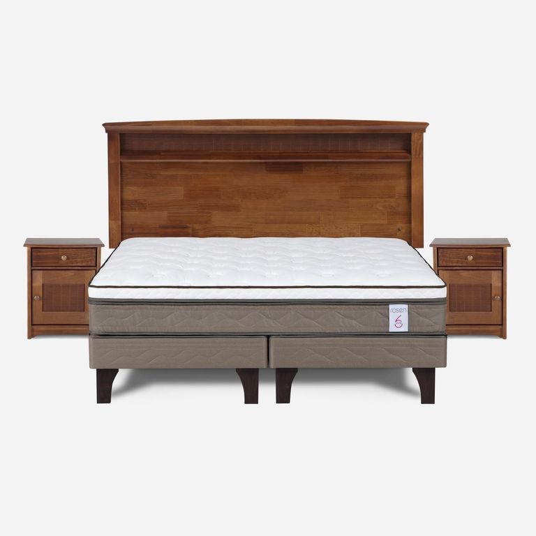 Cama Europea New Style 6 King x 2.00 mt Base Dividida + Respaldo + 2 Veladores