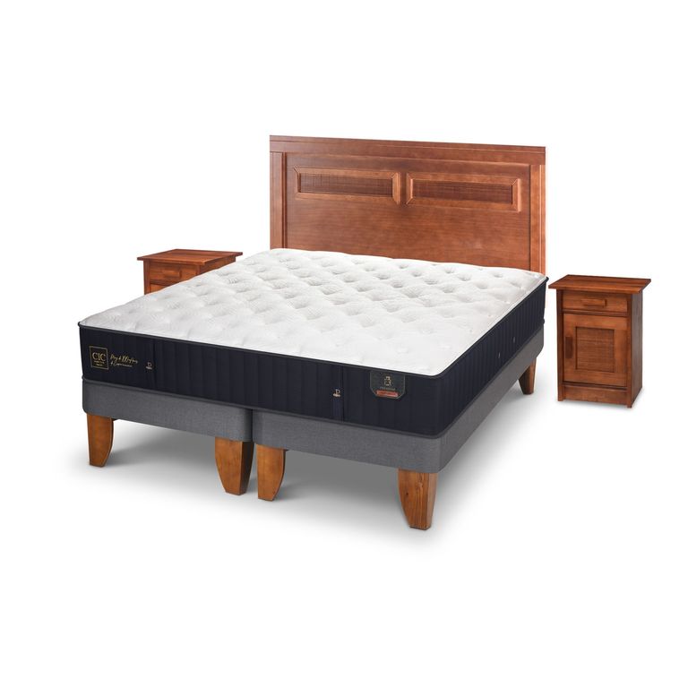 Cama Europea Premium King x 2.00mt Base Dividida + Respaldo + 2 Veladores