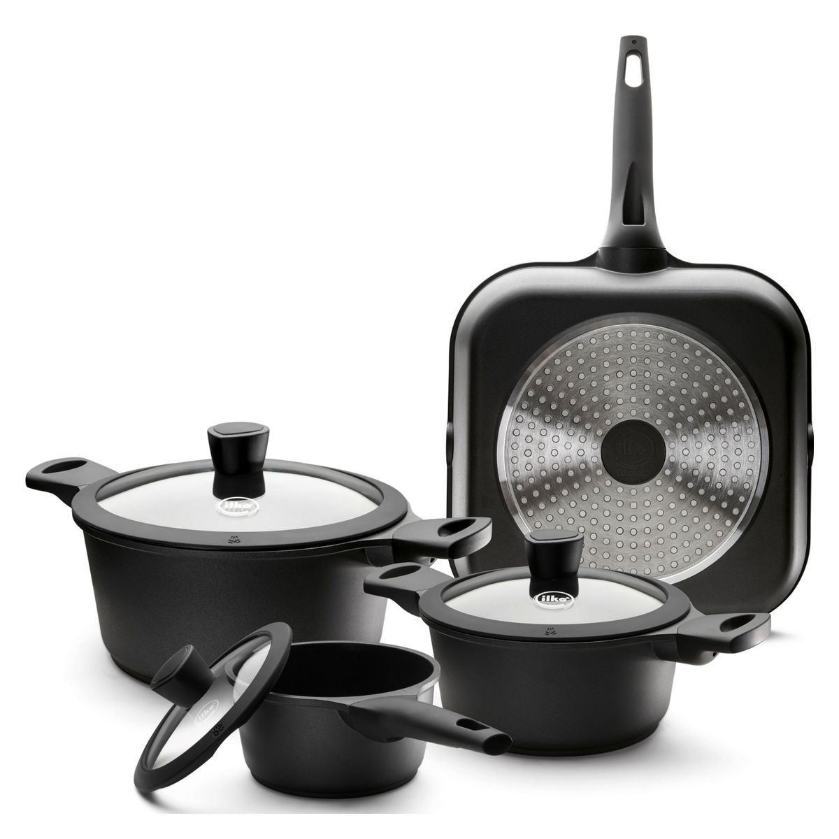 ILKO - Batería De Cocina Antiadherente Aluminio Majestic 7 Piezas Ilko