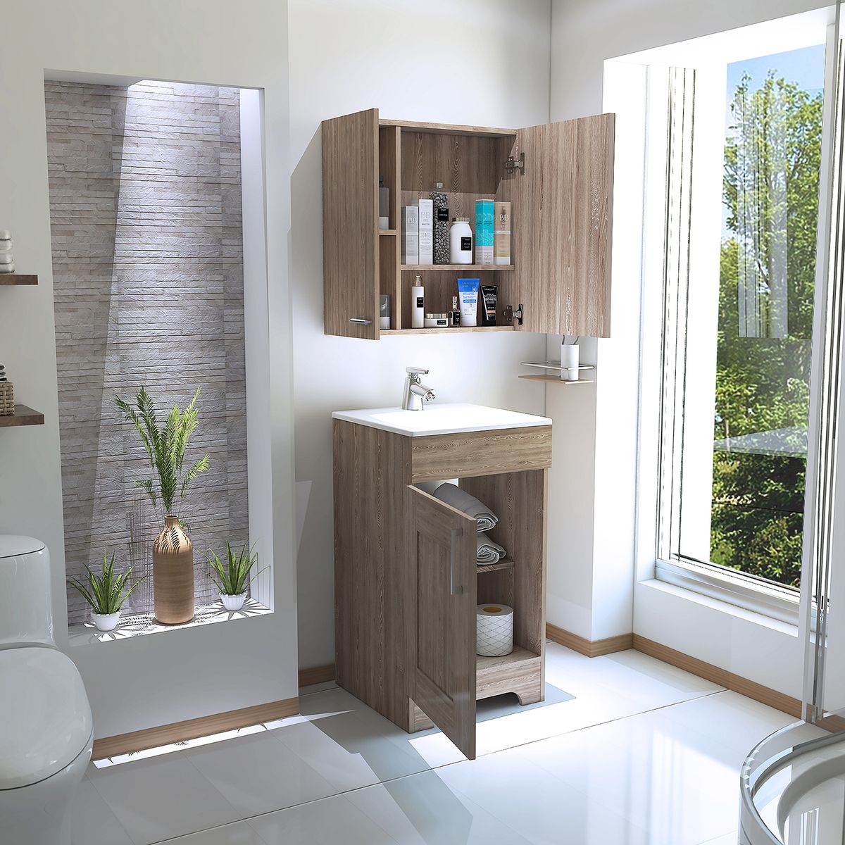 TUHOME - Botiquín + Mueble Baño Barcelona Miel Tuhome