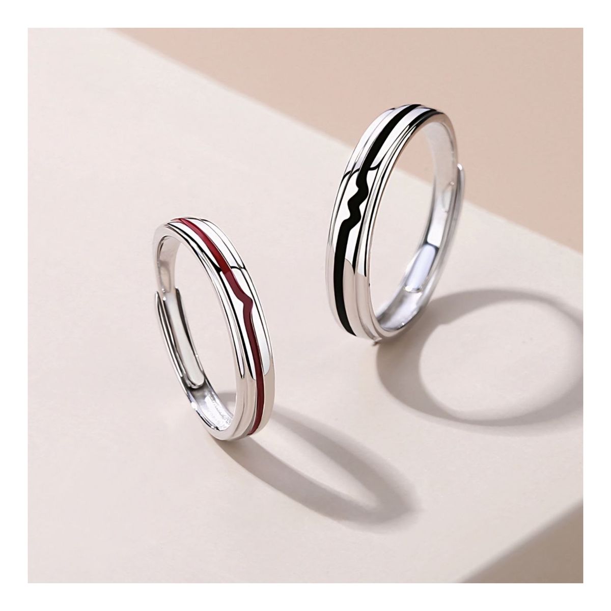 ZG JOYAS - Anillos Ajustables Plata S925 Pareja Promesa Nuestros Latidos