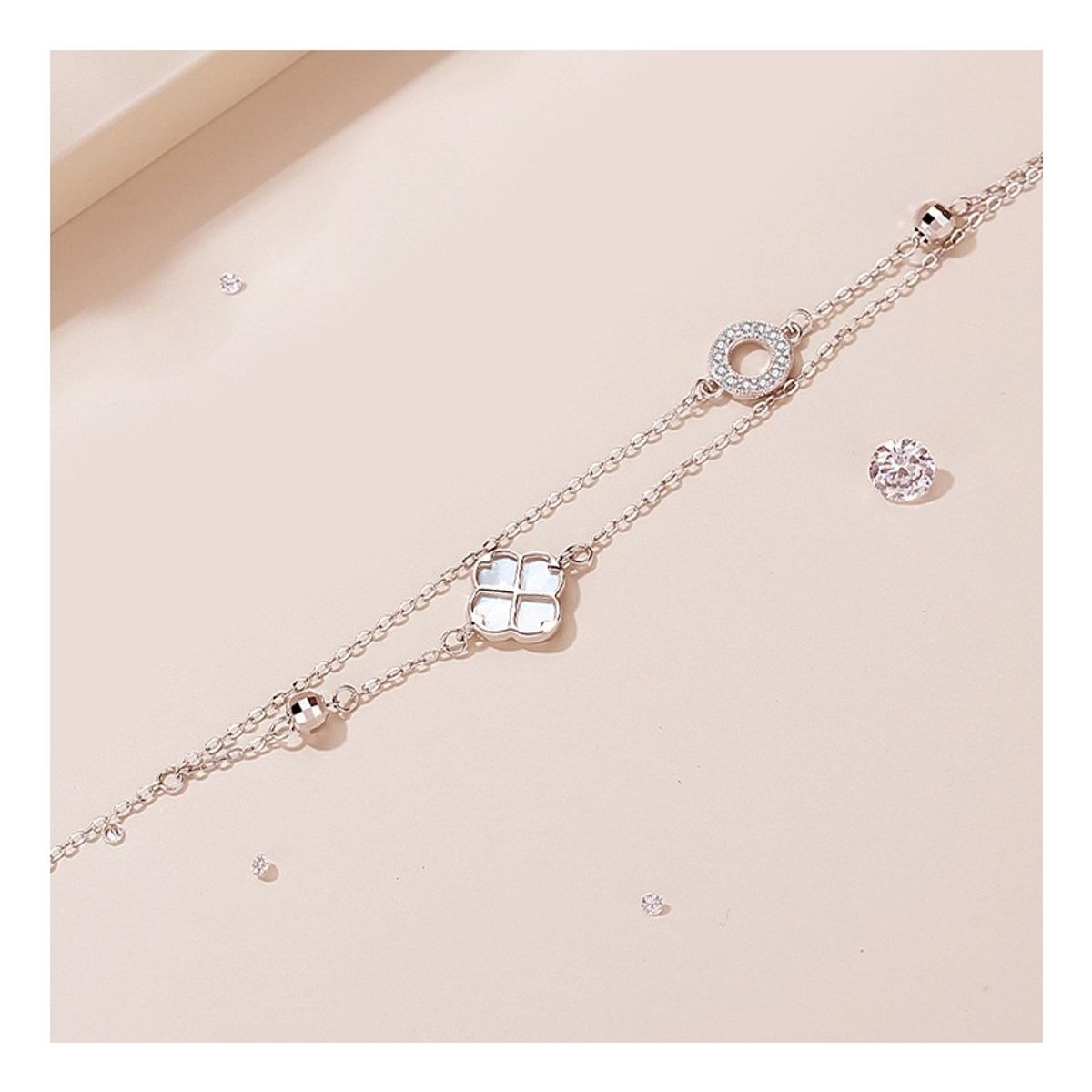 ZG JOYAS - Pulsera Plata Fina 925 Trebol 4 Hojas En Oro Rosa Mujer Regalo