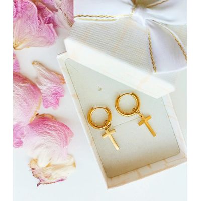 Imagen 2 del producto Aros cruz doble uso dorado Chapado en Oro punk rock moda