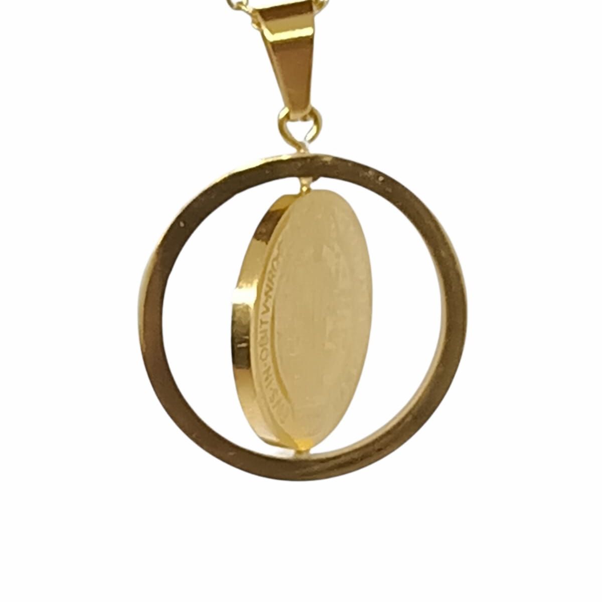 ELBAULDEJUMA - Colgante medalla San Benito giratorio antiestrés chapado en oro 18kl