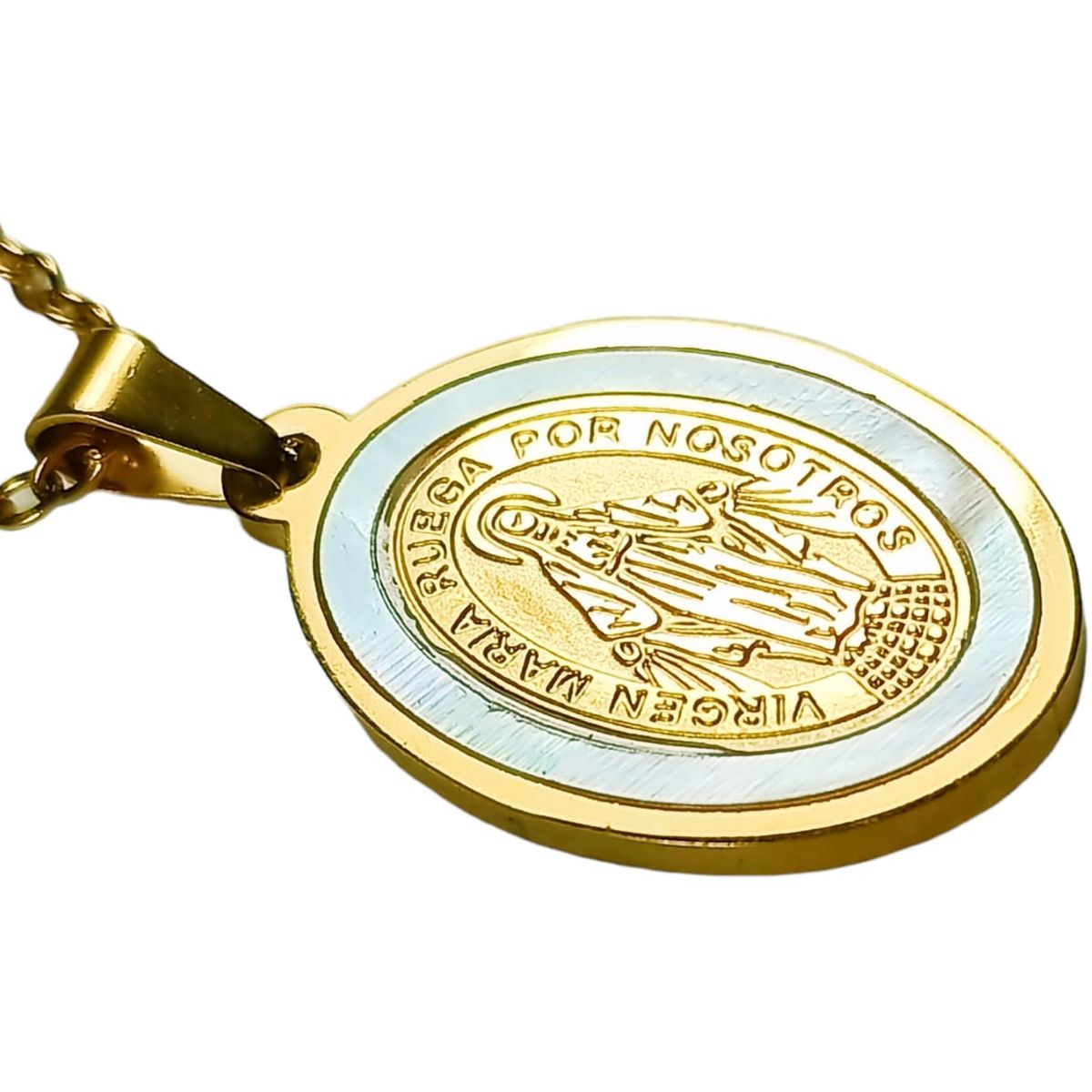 ELBAULDEJUMA - Colgante Medalla Virgen Maria Nacar Chapada En Oro 18k Amor