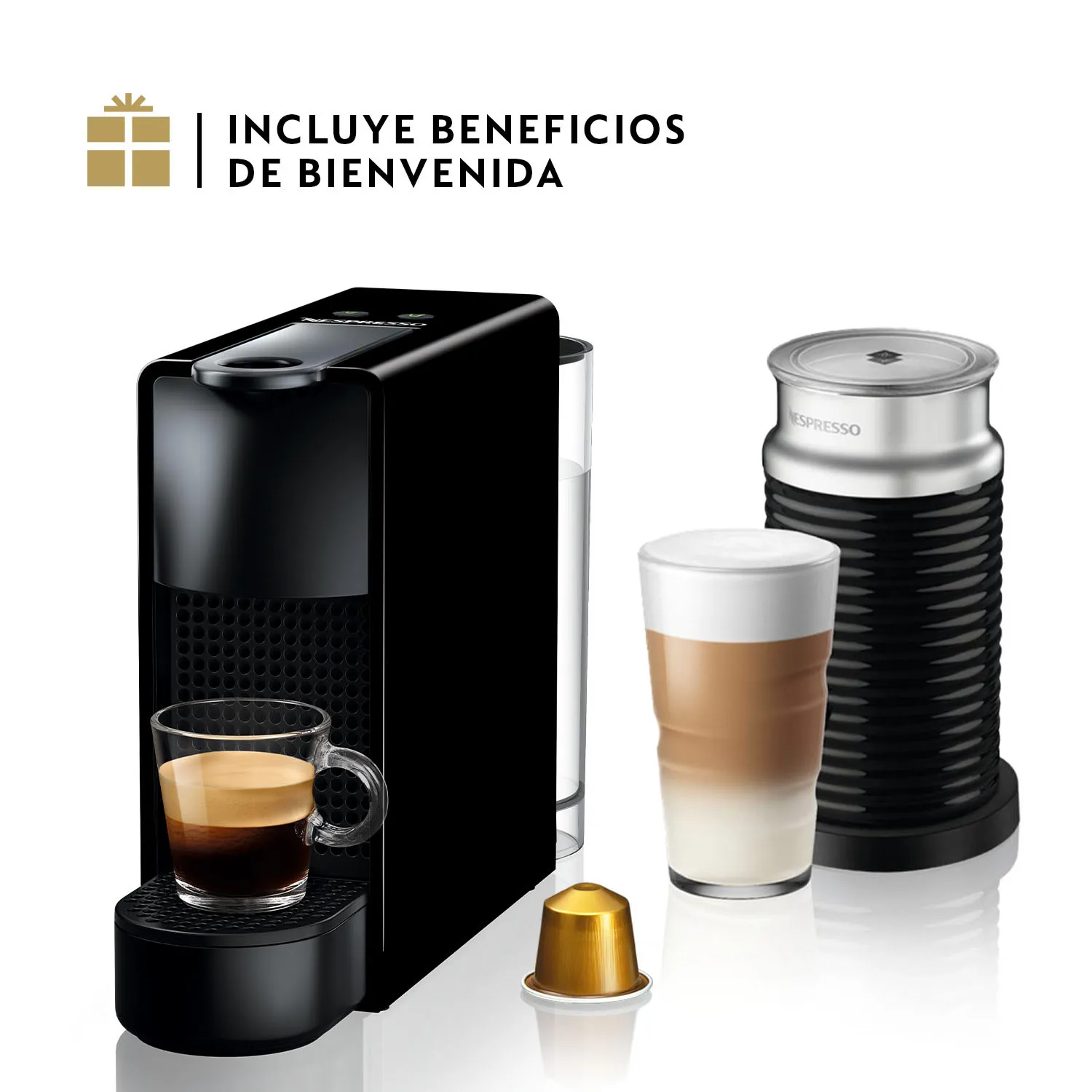 NESPRESSO Cafetera Essenza Mini C30 y Espumador de Leche Nespresso