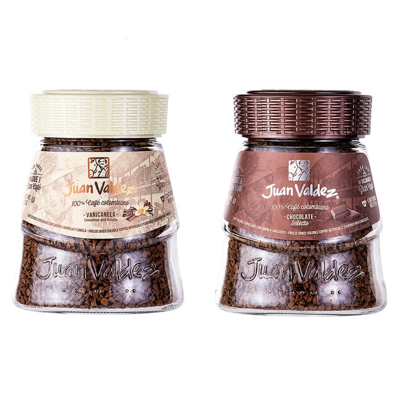 JUAN VALDEZ - Pack 2 Cafés Solubles Liofilizados Vanicanela Y Chocolate 95 Grs Juan Valdez