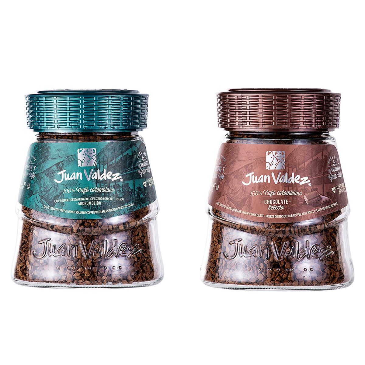 JUAN VALDEZ - Pack 2 Cafés Soluble Liofilizado Vanicanela y Chocolate 95 grs