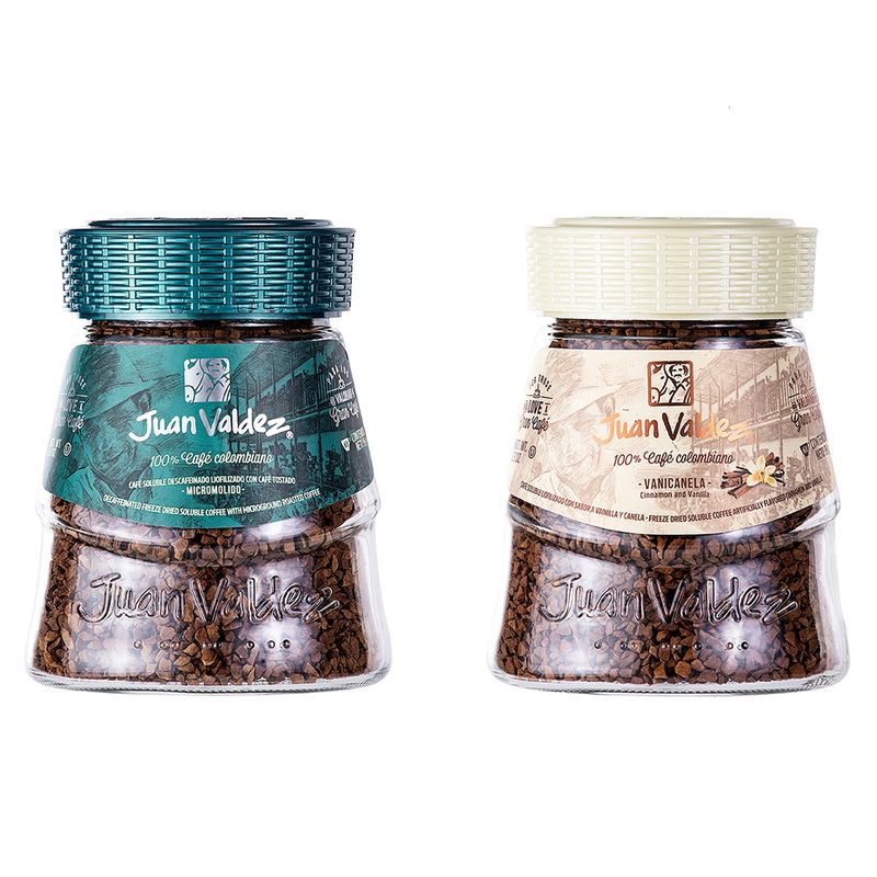 JUAN VALDEZ - Pack 2 Pack Cafés Sabor Tradicional Descafeinado y Sabor Vanicanela 95 grs