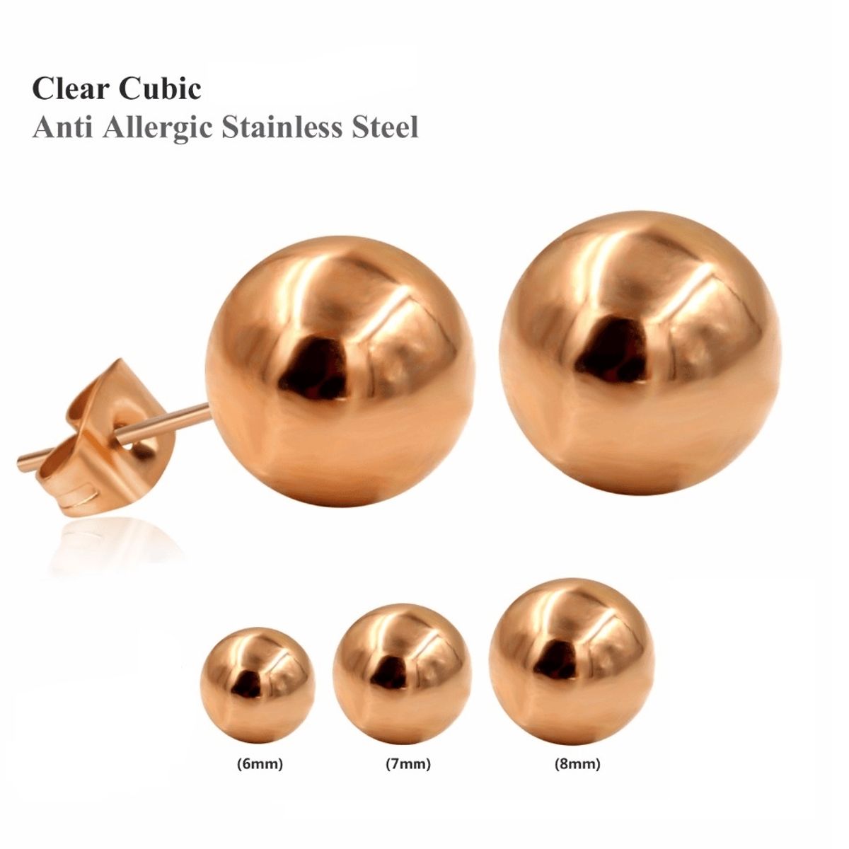 ELBAULDEJUMA - Aros esferas 8mm Gold rose chapado en oro 18kl hipoalergenico