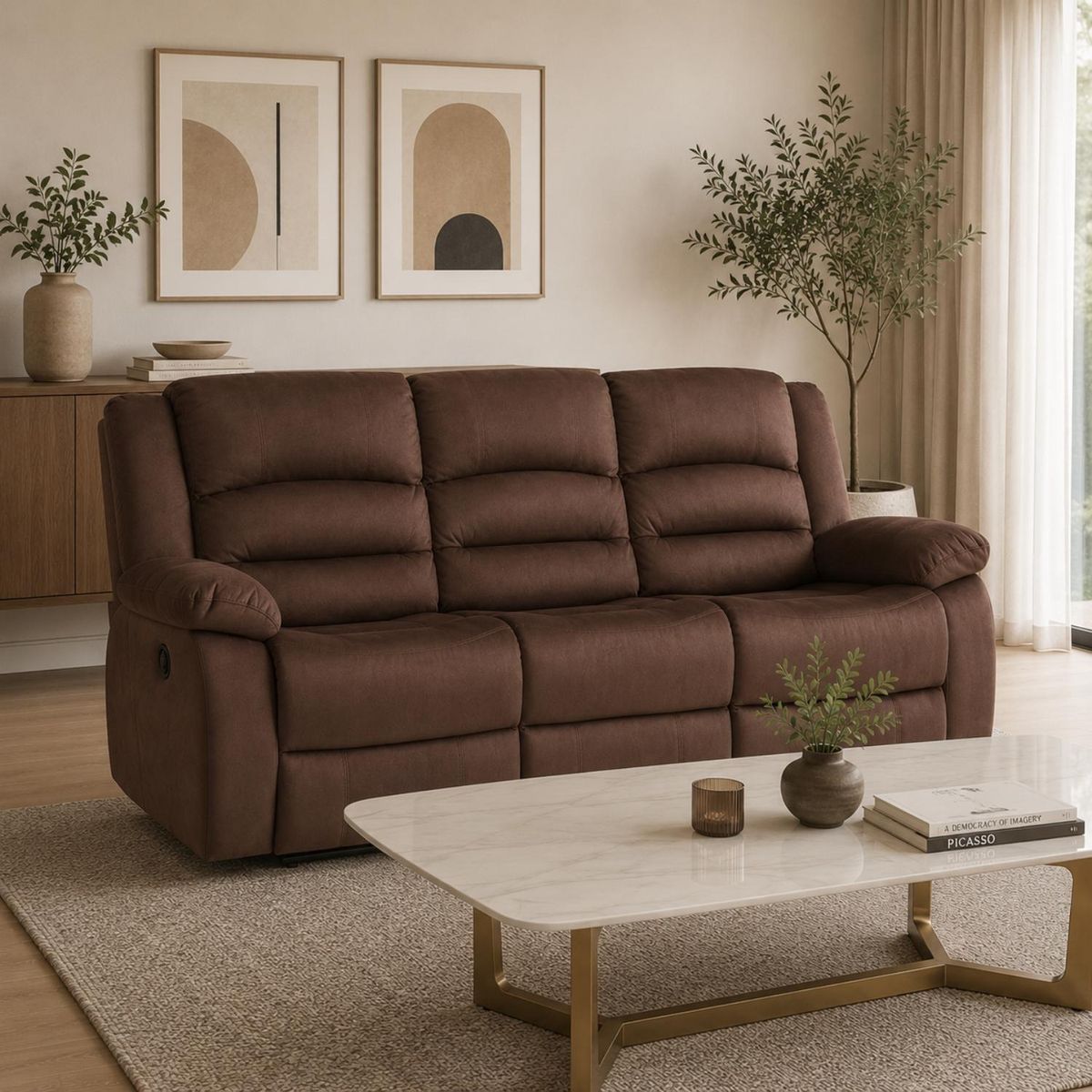 DANIELS - Sofá Reclinable 3 Cuerpos Terciopelo Portavasos Dan - Daniels