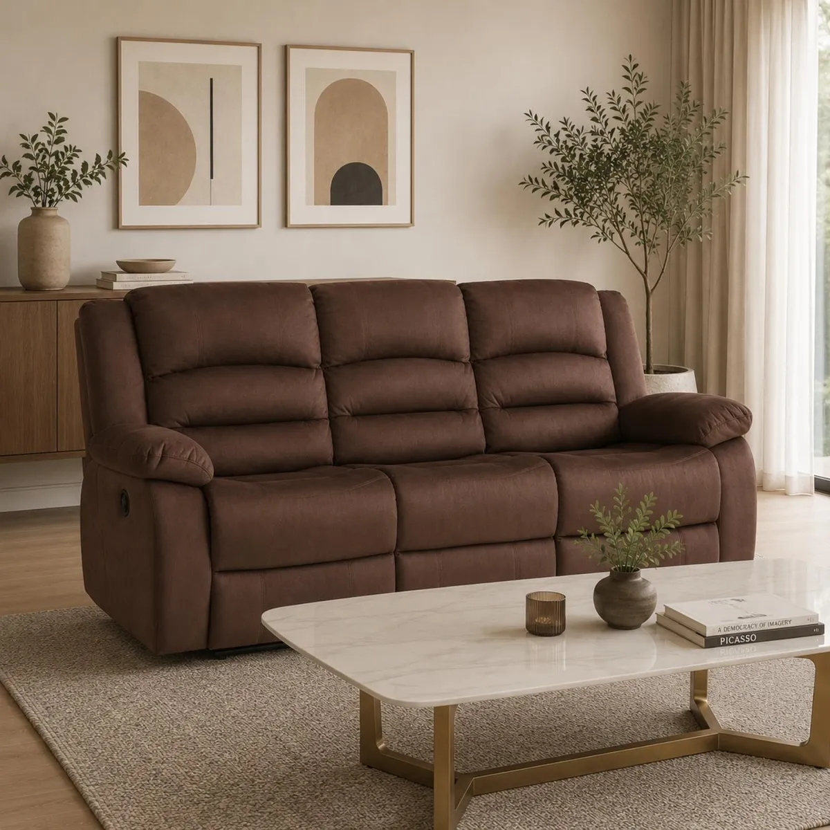 DANIELS - Sofá Reclinable 3 Cuerpos Terciopelo Portavasos Dan - Daniels
