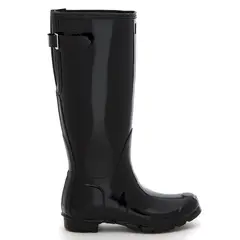 HUNTER - Bota de Agua Mujer Ajustable Atrás Negra Brrillante