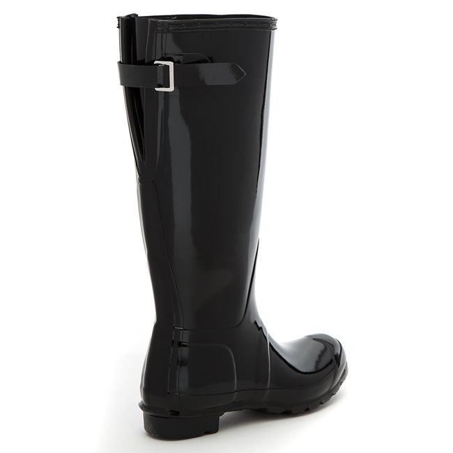 HUNTER - Bota de Agua Mujer Ajustable Atrás Negra Brrillante Hunter