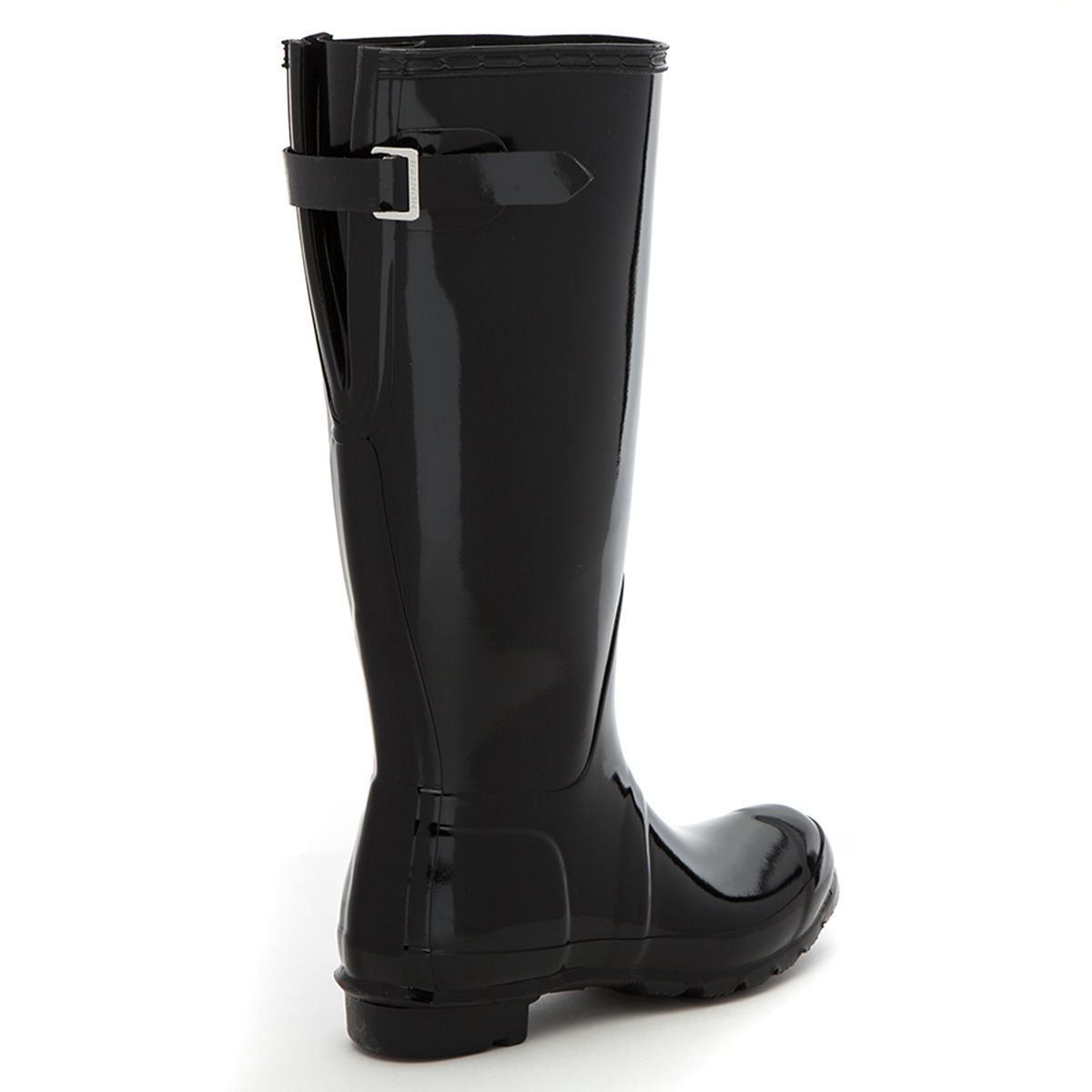 HUNTER - Bota de Agua Mujer Ajustable Atrás Negra Brrillante Hunter