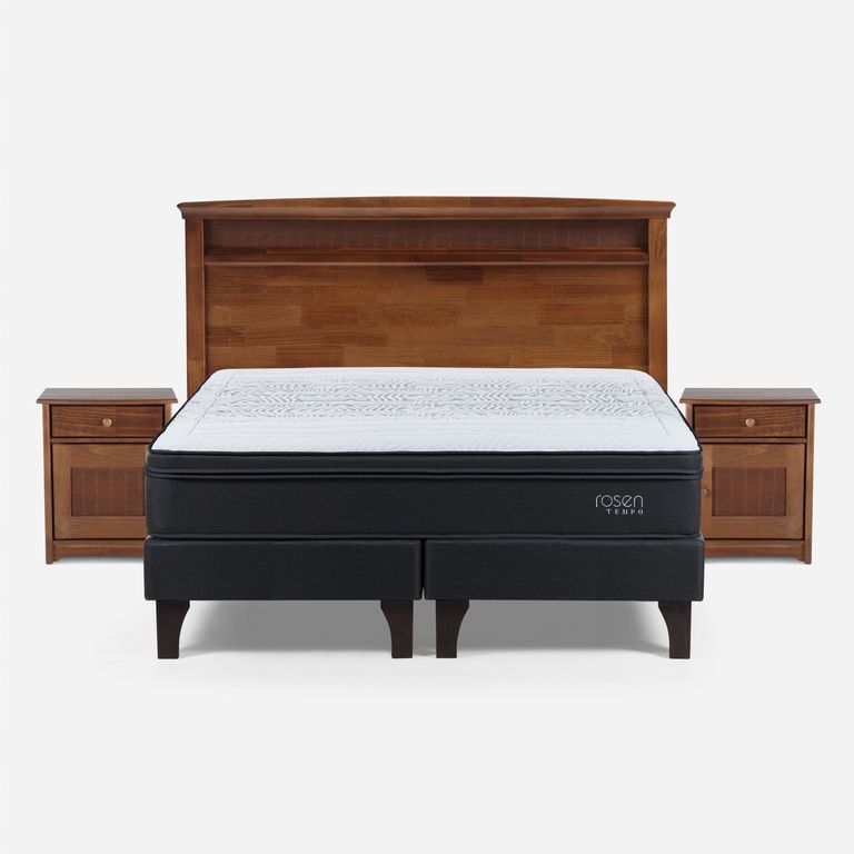 Cama Europea Tempo 2 Plazas x 2.00mt Base Dividida + Respaldo + 2 Veladores