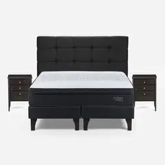 ROSEN - Cama Europea 2 Plazas Tempo + Respaldo + 2 Veladores