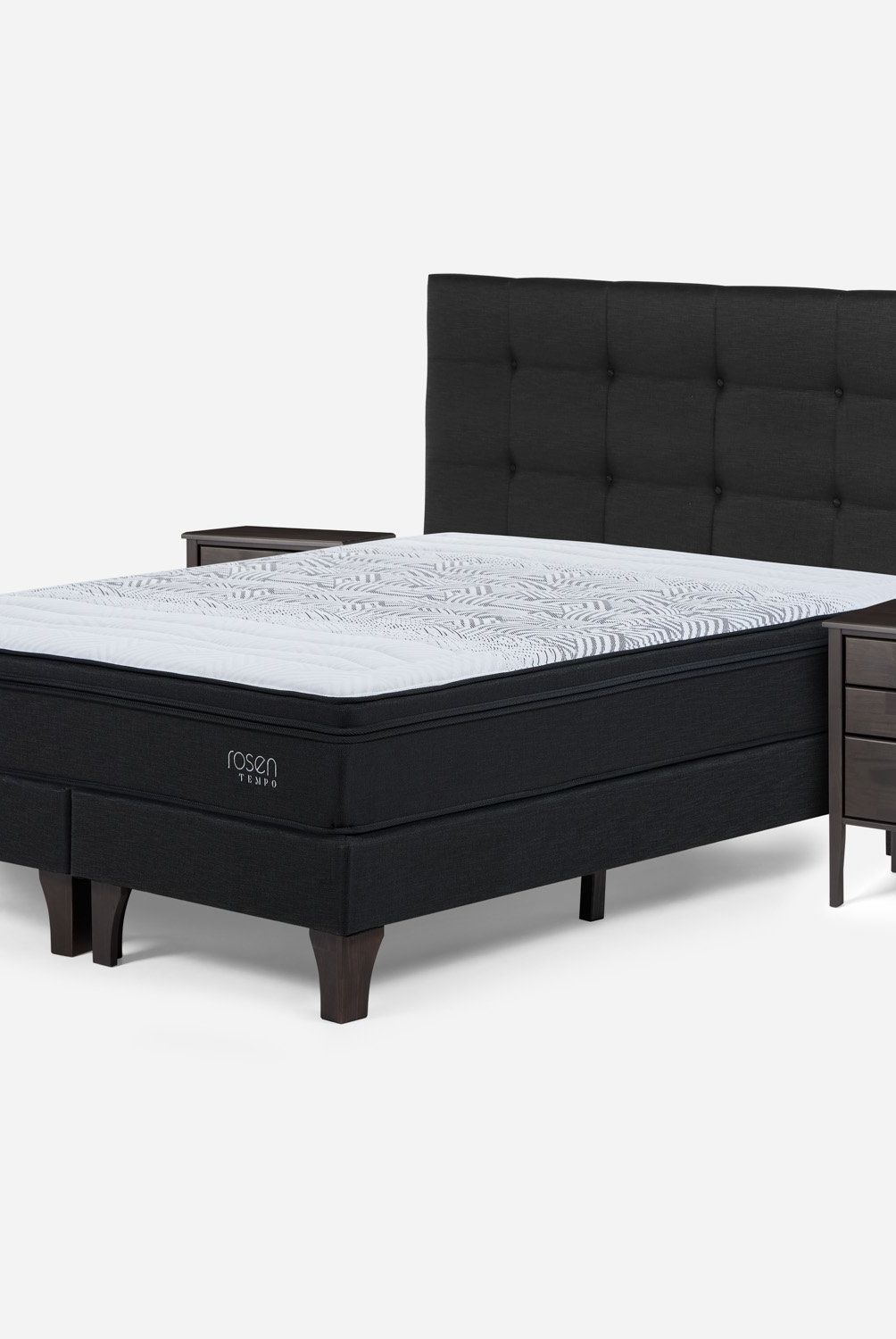ROSEN - Cama Europea 2 Plazas Tempo + Respaldo + 2 Veladores Rosen