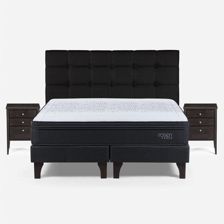 Cama Europea Tempo King x 2.00mt Base Dividida + Respaldo + 2 Veladores