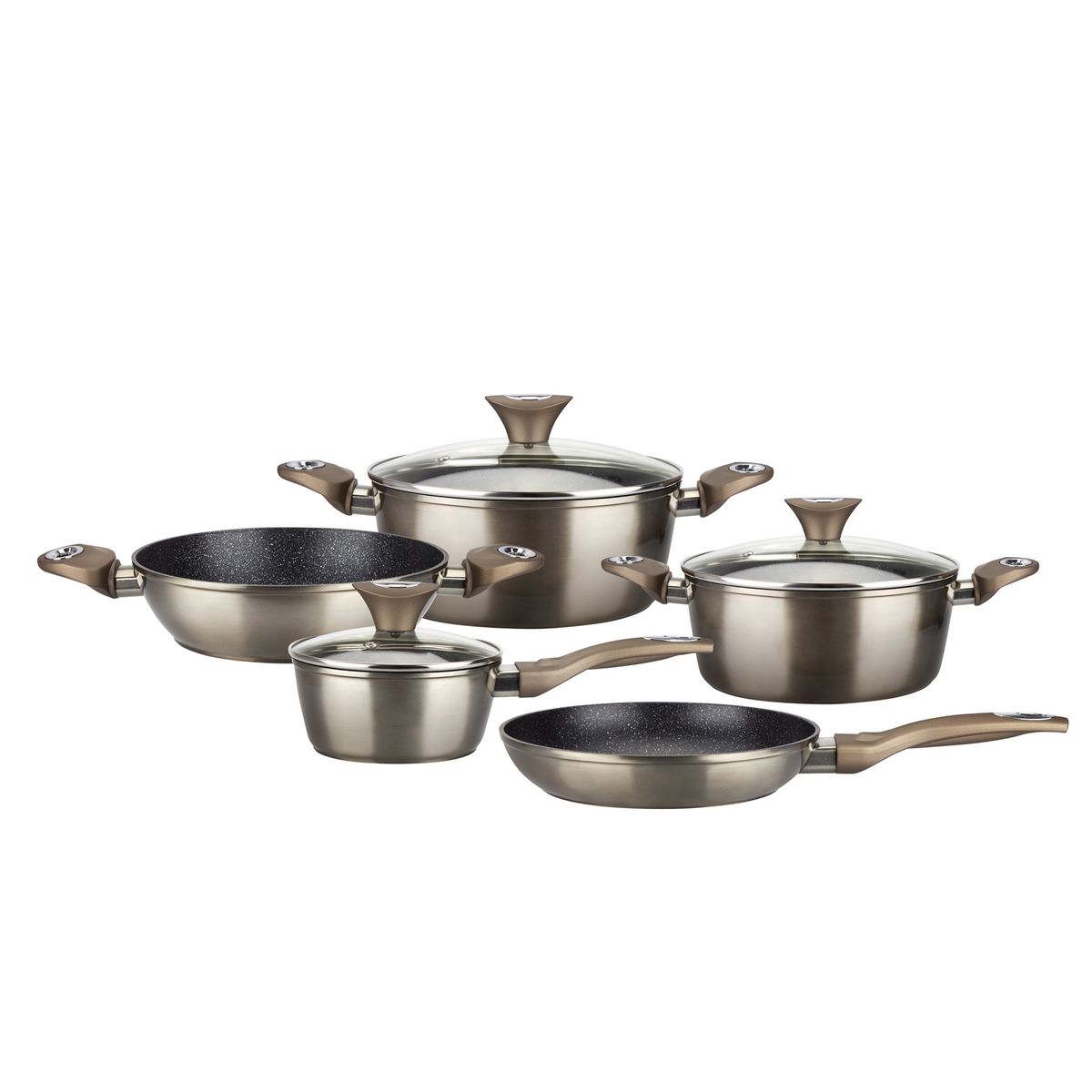 MARMICOC - Batería De Cocina Antiadherente Aluminio Champagne 8 Piezas Marmicoc