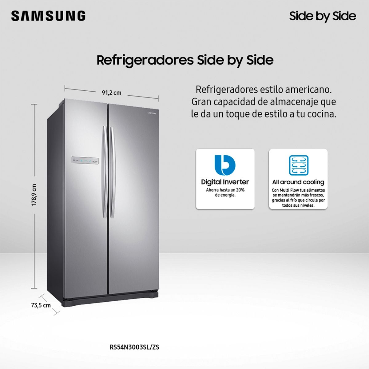 SAMSUNG - Side by Side Samsung 535 lt RS54N3003SL/Z