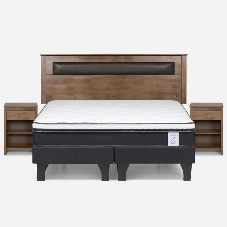 Cama Europea New Style 6 King x 2.00 mt Base Dividida + Respaldo + 2 Veladores