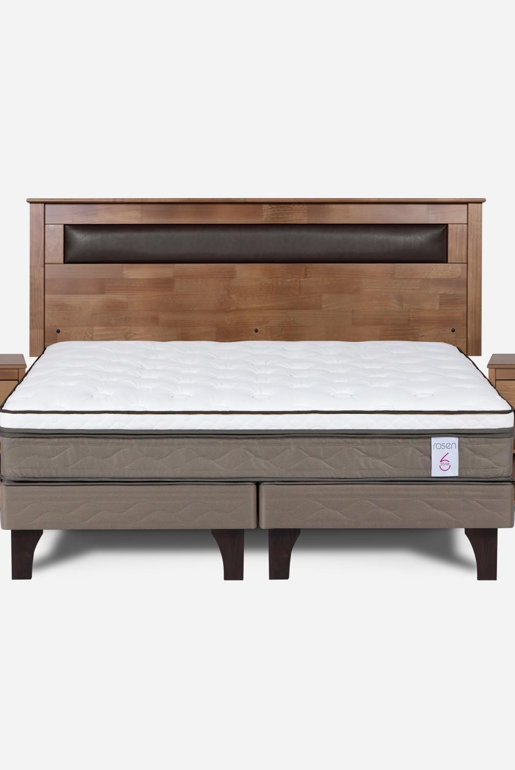 ROSEN - Cama Europea New Style 6 King + Respaldo + 2 Veladores Rosen