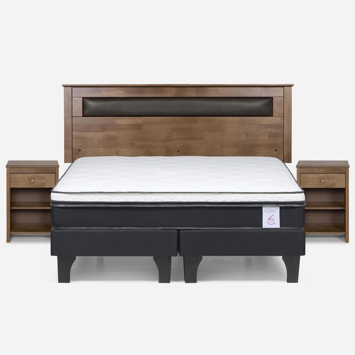 ROSEN - Cama Europea New Style 6 King + Respaldo + 2 Veladores Rosen