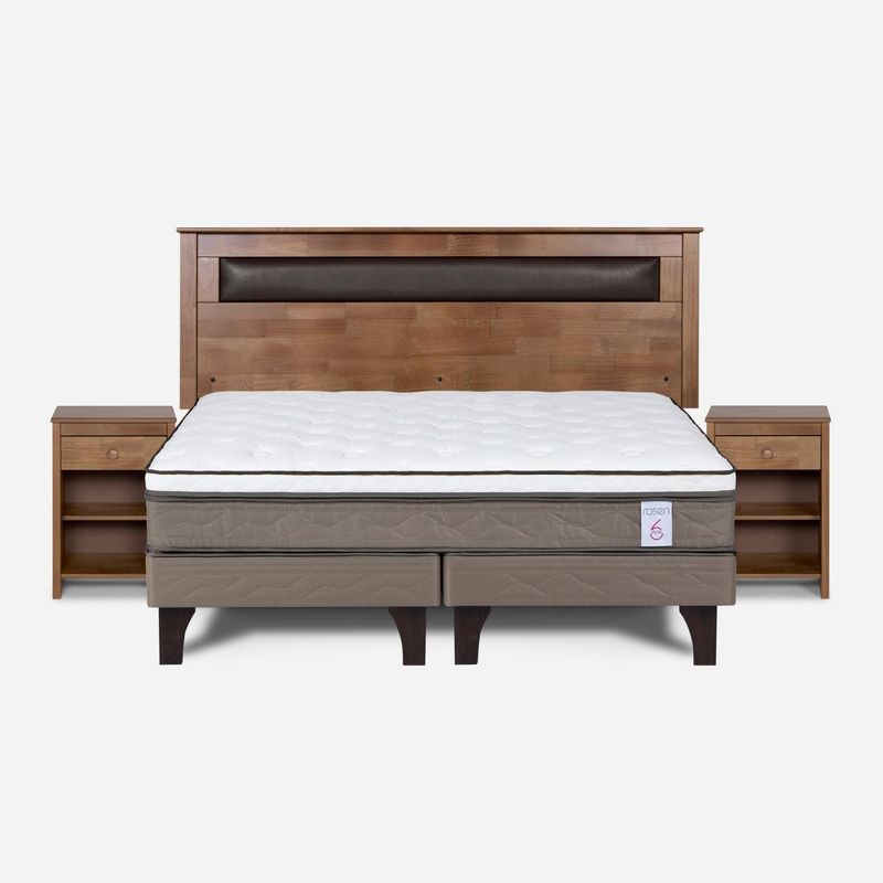 ROSEN - Cama Europea New Style 6 King + Respaldo + 2 Veladores Rosen