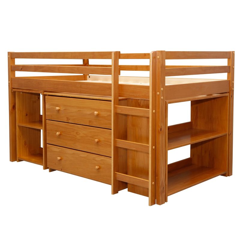 DECOCASA - Cama Studio 1.5 Plaza + Cómoda + Librero + Escalera Miel Decocasa