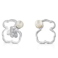 TOUS - Aros Silueta De Plata Con Perla Mujer
