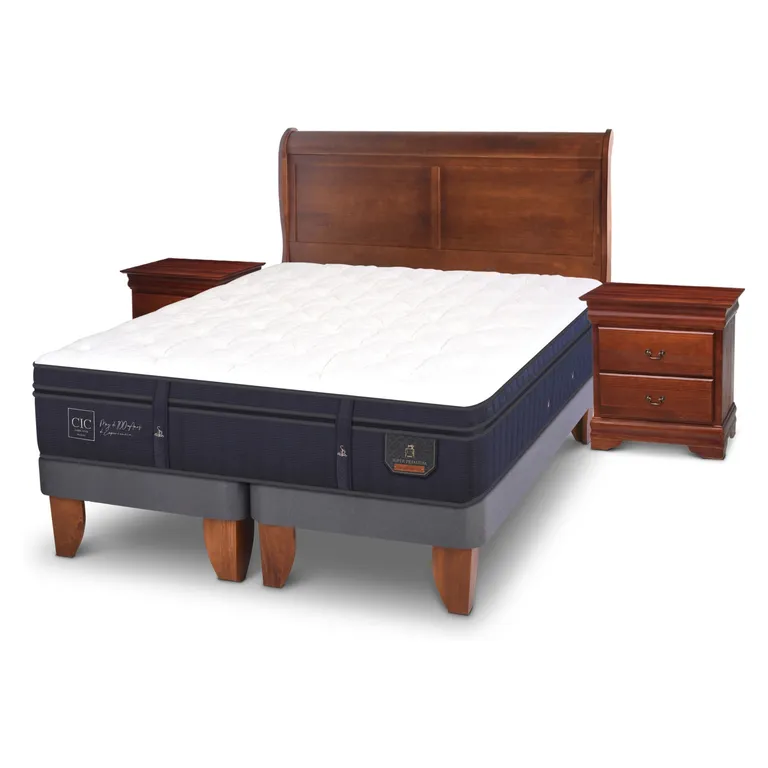 Cama Europea Super Premium 2 Plazas x 2.00mt Base Dividida + Respaldo + 2 Veladores
