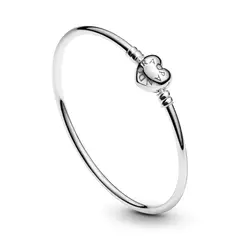 PANDORA - Pulsera Moments Rígida Plata Con Broche Corazón Mujer