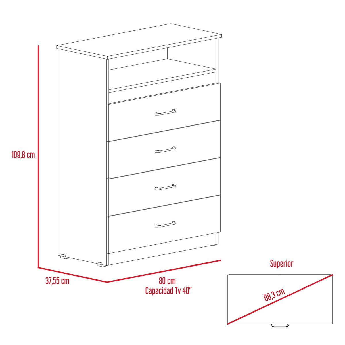 TUHOME - Combo Dreams 8 Clóset + Cómoda + Zapatero Rovere Blanco Tuhome