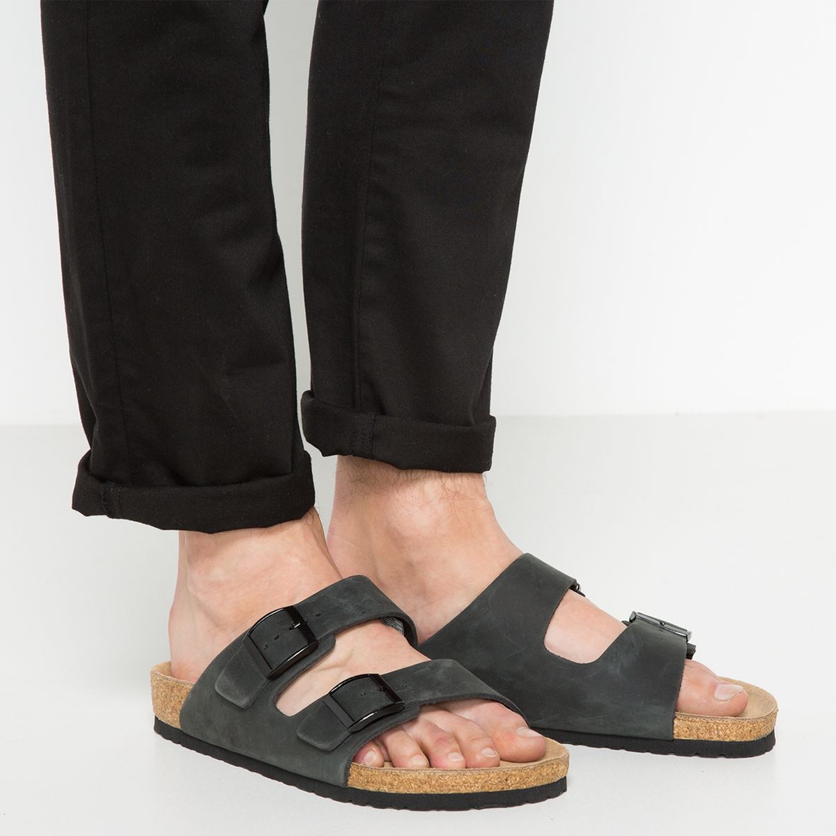 COQUETT - Sandalia Hombre Corcho Negra Cuero