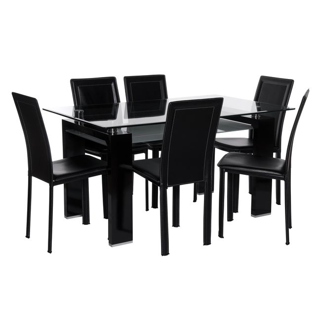 SPAZZIO - Juego De Comedor Prisma Negro 6 Sillas Spazzio
