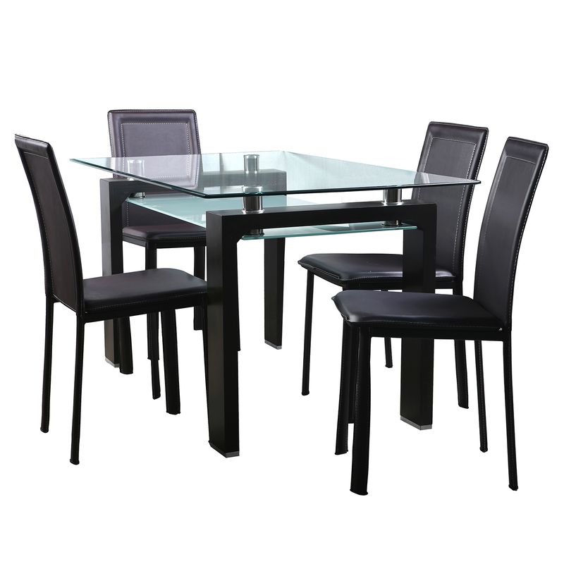 SPAZZIO - Juego de Comedor  Prisma Café Rectangular 4 Sillas Spazzio