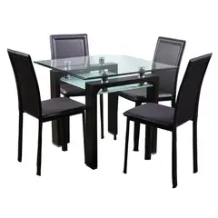 SPAZZIO - Juego de Comedor Prisma Cuadrado 4 Sillas Café