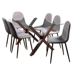 SPAZZIO - Juego De Comedor Cross Nogal 6 Sillas