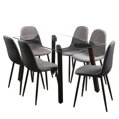 SPAZZIO - Juego de Comedor Jockey Nogal 6 Sillas