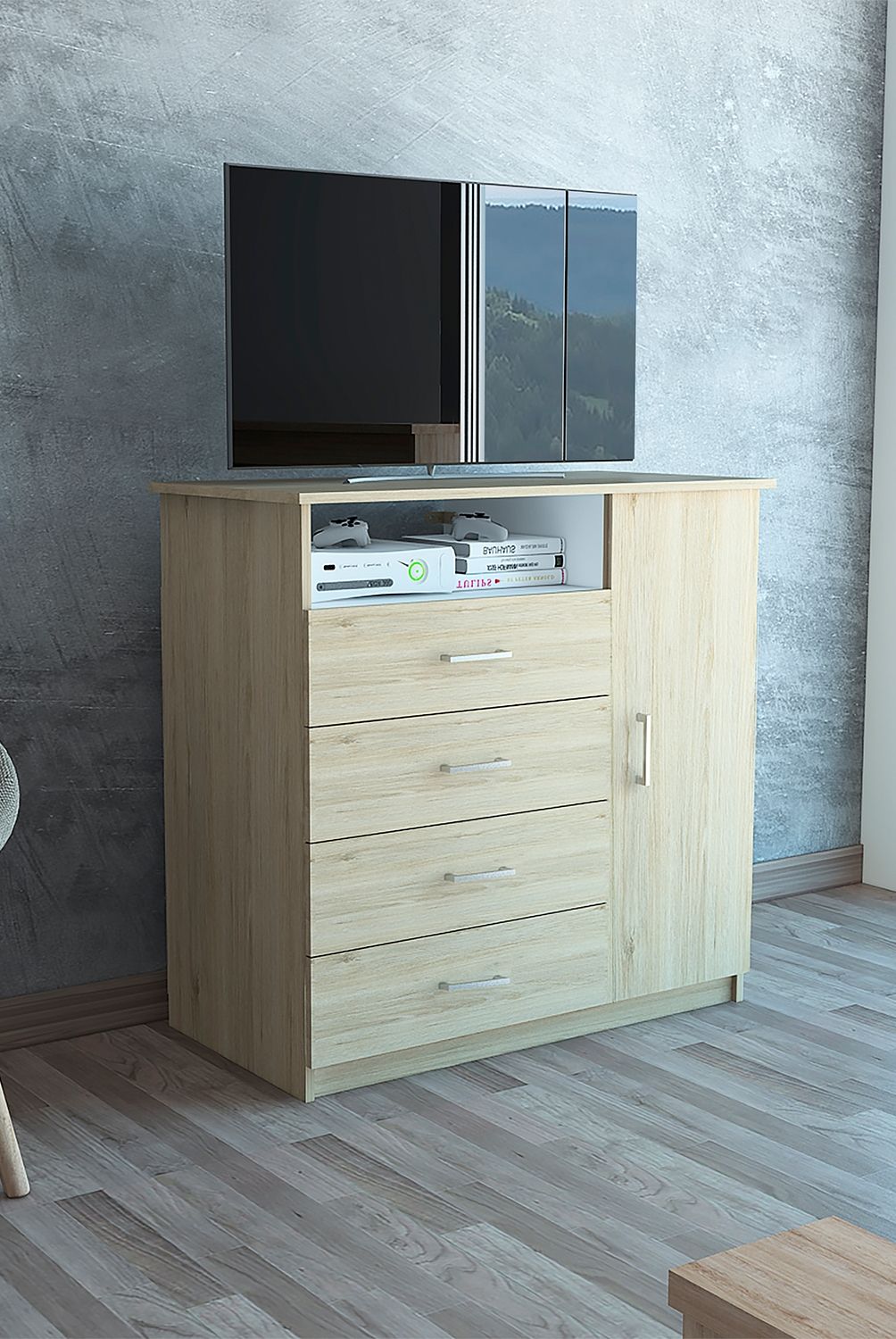 TUHOME - Cómoda 4 Cajones 1 Puerta Rovere Blanco Tuhome