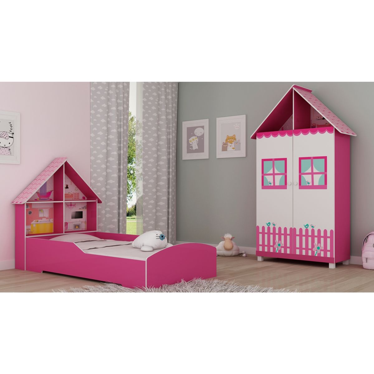 DECOCASA - Combo Casinha Cama + Ropero Decocasa