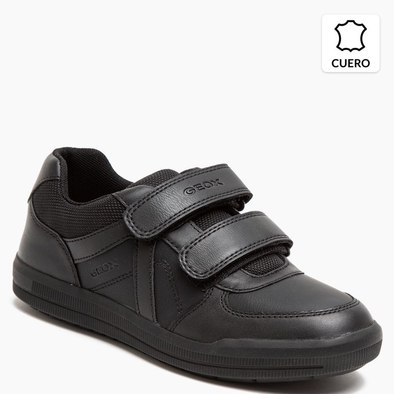 GEOX - Zapatilla Escolar Unisex Cuero Negra