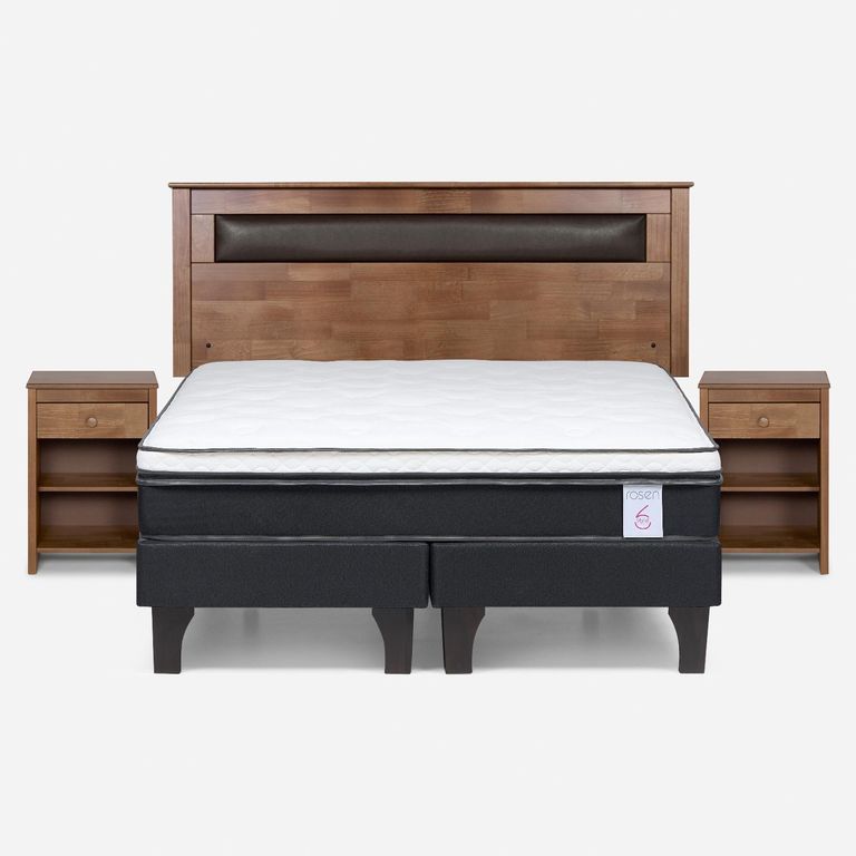 Cama Europea New Style 6 2 Plazas x 2.00 mt Base Dividida + Respaldo + 2 Veladores