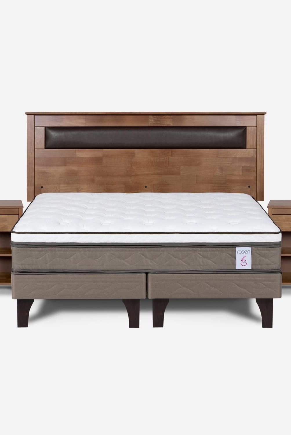 ROSEN - Cama Europea New Style 6 2 Plazas + Respaldo + 2 Veladores Rosen