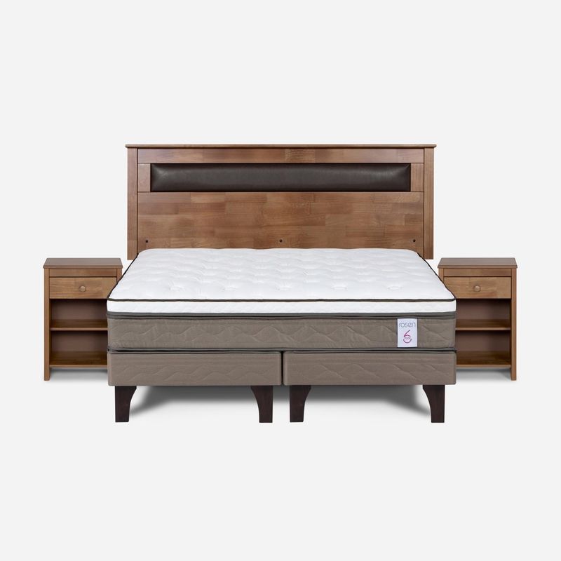 ROSEN - Cama Europea New Style 6 2 Plazas + Respaldo + 2 Veladores Rosen